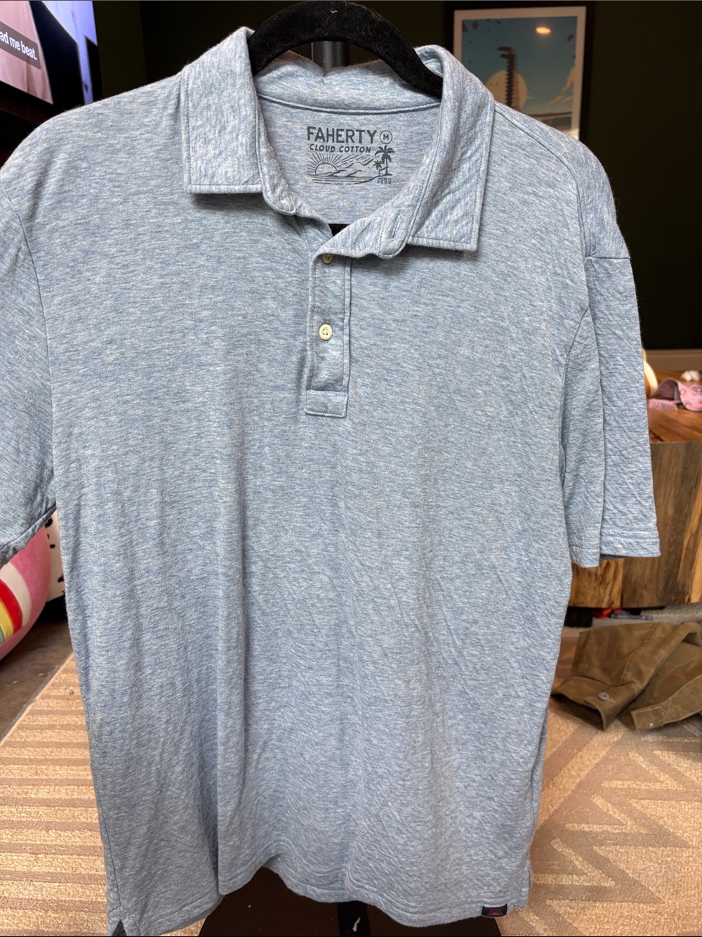 Faherty Men's Heather Light Blue Polo Shirt